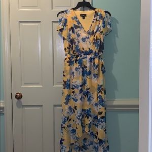 NWT yellow & blue floral high low dress